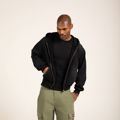 STONE BLACK SUNFADED VINTAGE ZIP-UP