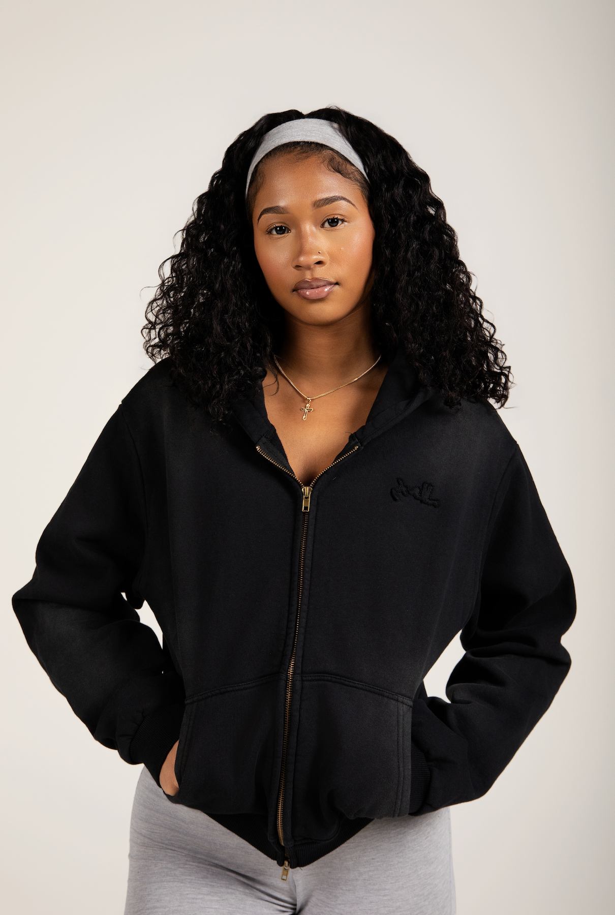 STONE BLACK SUNFADED VINTAGE ZIP-UP