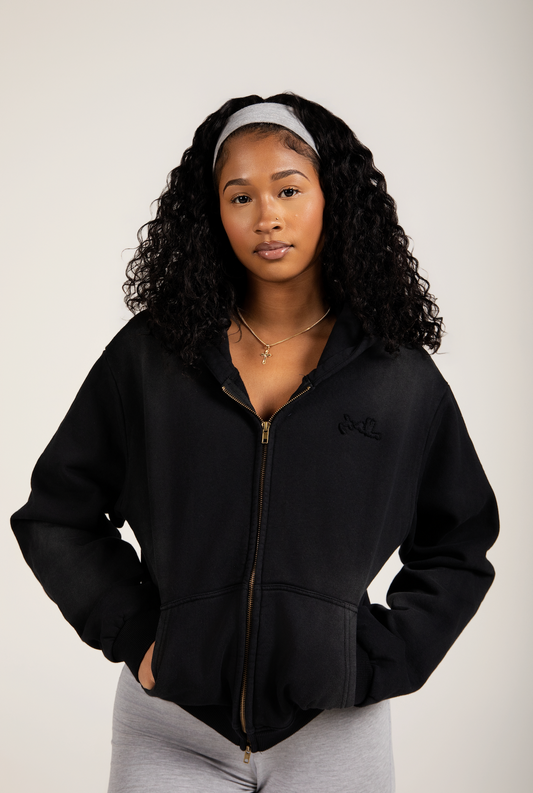 STONE BLACK SUNFADED VINTAGE ZIP-UP